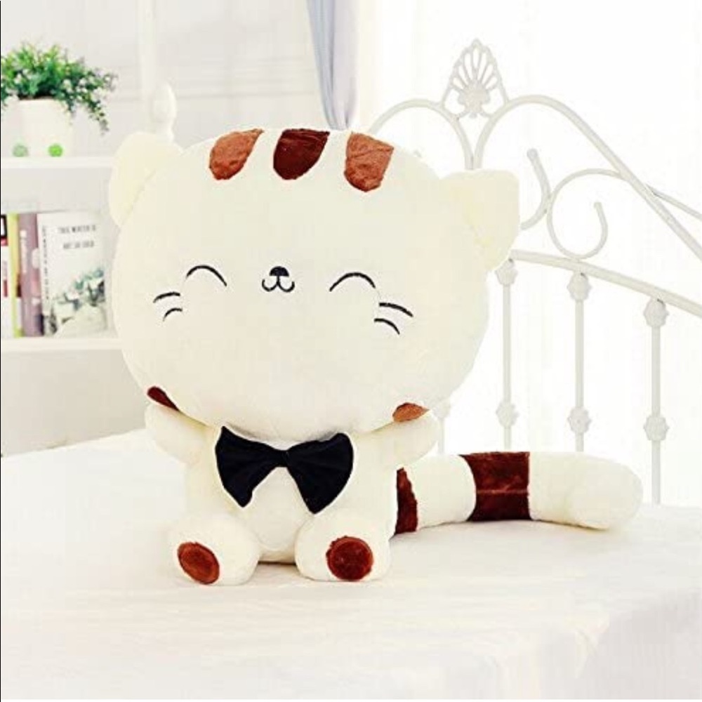 7 1/2” plush toys big face cat doll cute doll cat (white)